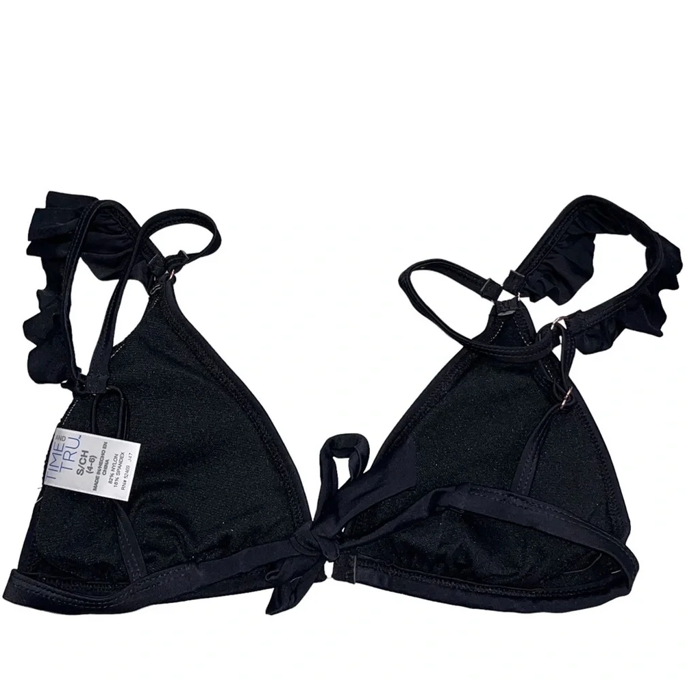 NEW Time & Tru Black Missy Elevated Embellished Bikini Top